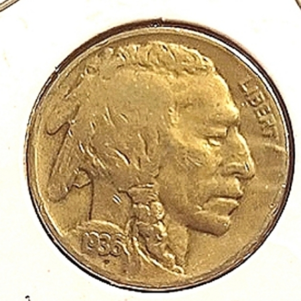RARE 1936 buffalo nickel "F" Fine Condition. FULL DATE Bold Letters Indian Head